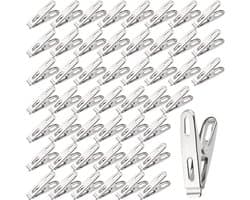 Wasknijpers Sterk - Kledingklemmen Metaal - Kleding Drogen - Winddicht Zware Kleding - 50 stuks - Zilver