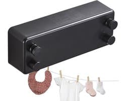 Uittrekbare Waslijn - Waskabel Binnen - Kleding Drogen - Robuust Roestvrij Staal - 23cm Uittrekbaar - Zwart