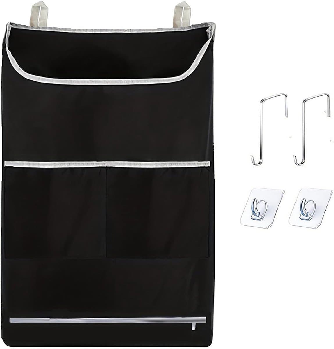SnelShoppen - Waszak om op te hangen 78 x 48 cm | Opvouwbare Laundry Bag Waszak voor Deur met 2 Roestvrijstalen Haken en 2 Zuignappen - Zwart voor Bad — afbeelding 1