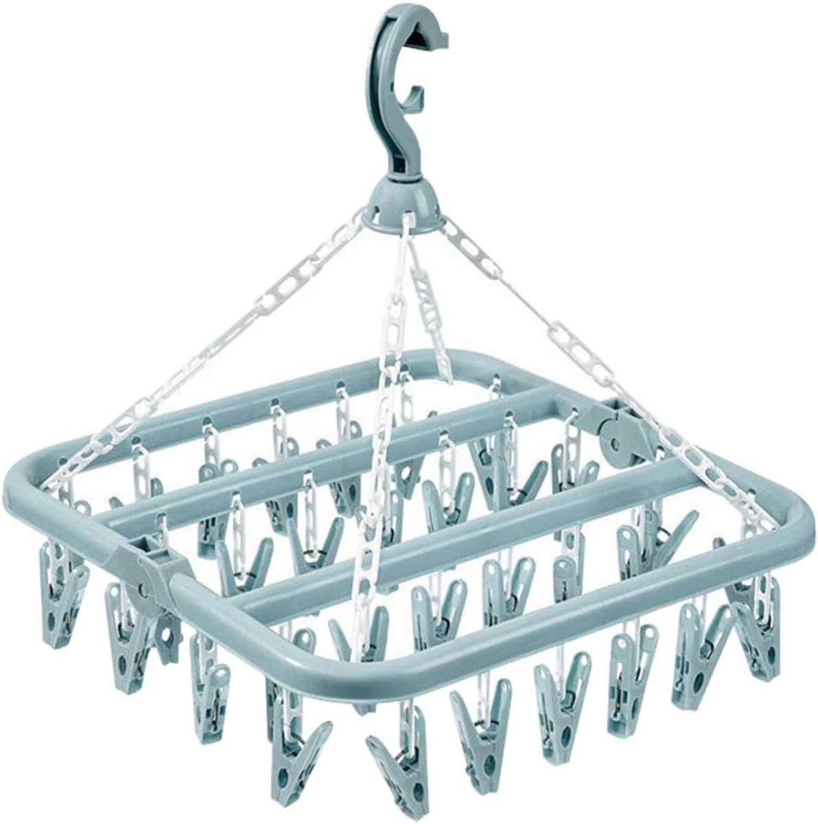 Droogrek voor sokken, droogrek om op te hangen met 32 klemmen, wasrek voor binnen en buiten, ophangen, draaibaar, opvouwbaar, voor sokken, ondergoed en kleine kleding, blauw — afbeelding 1