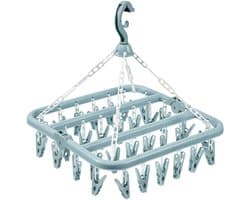 Droogrek voor sokken, droogrek om op te hangen met 32 klemmen, wasrek voor binnen en buiten, ophangen, draaibaar, opvouwbaar, voor sokken, ondergoed en kleine kleding, blauw