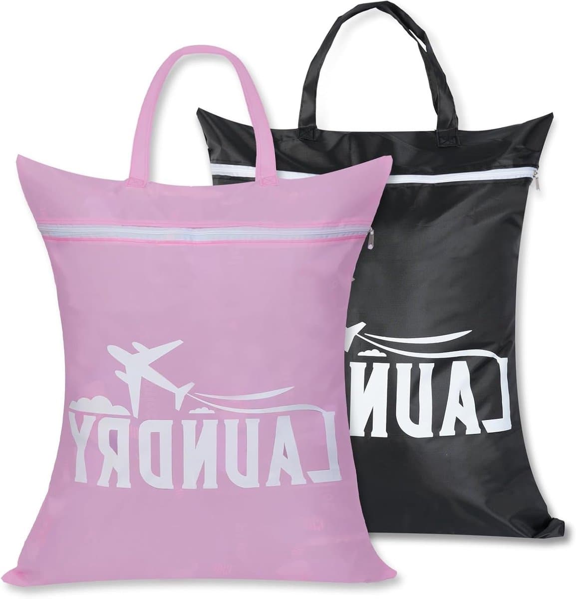 Reiswaszakken Set van 2, Ideaal voor Sport, Vakantie en Camping, Met Rits voor Vuile Was, Roze en Zwart — afbeelding 1