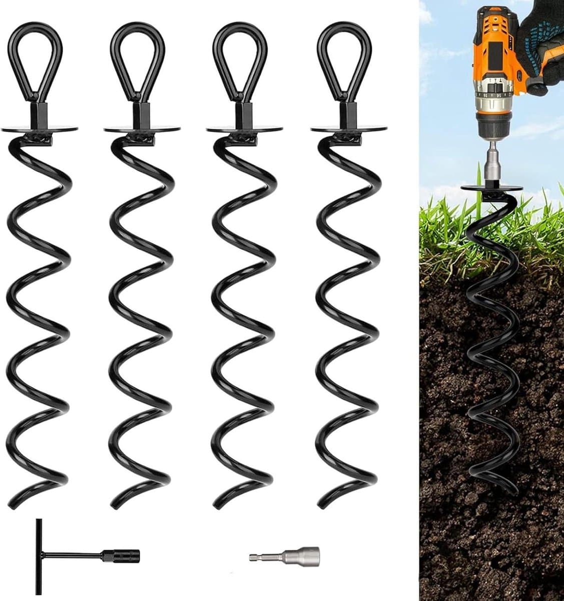 Grondanker trampoline 4 stuks - bevestiging draaihulp adapter - trampoline-anker partytent - schommel paviljoen - tuinhuis tent - luifels dekzeilen — afbeelding 1