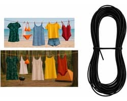 Kampeer Waslijn - Reis Waslijn - Buiten Droge Kleding - Extra Sterke Staalkern - 10 Meter - Zwart