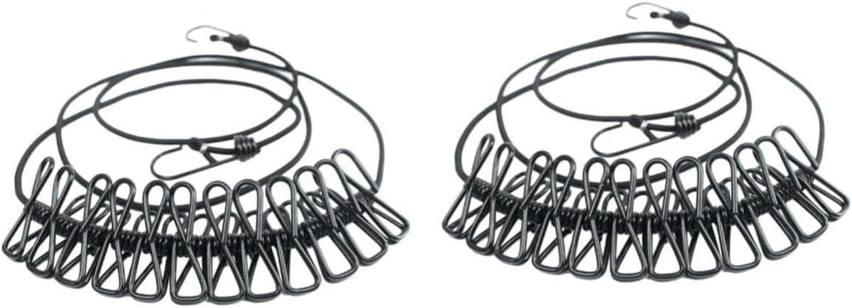 Kledinglijn Set - Reis Waslijn - Buiten Droge Kleding - Met Clips - 2 Stuks - Zwart — afbeelding 1