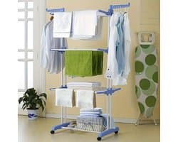 4-laagse Droogkledingrek170x76x50cm , 6 opvouwbare vleugels en 2 draaibare armen, stevig frame, geschikt voor binnen/buiten gebruik, draagbare kledinghanger, voor appartementen, slaapkamers, balkons, Blauw. — afbeelding 1