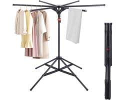 Droogmolen - Kledingrek - Kleding Drogen - 6 Uitschuifbare Armen - 170 cm Hoog - Zwart