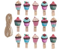 Houten Wasknijpers - Mini Clips - Decoratief Knutselen - IJsjespatroon Ontwerp - 100 Stuks - Diverse Kleuren