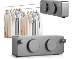 Uittrekbare Waslijn - Wand Waslijn - Kleding Drogen - Dubbel Touw - 2x 42m - Zilverkleurig