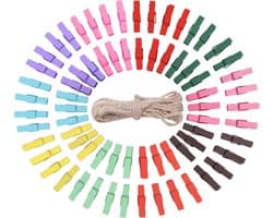 Kleine Wasknijpers - Houten Clips - Decoratie Ophangen - Natuurlijk Hout - 100 Stuks - Kleurrijk