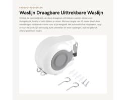 Dailygoods- Waslijn 13 m - Draagbaar - Uittrekbaar - Wanddroogrek - Dubbele lijn - Automatisch rolsysteem - Geschikt voor thuis - Drooglijn
