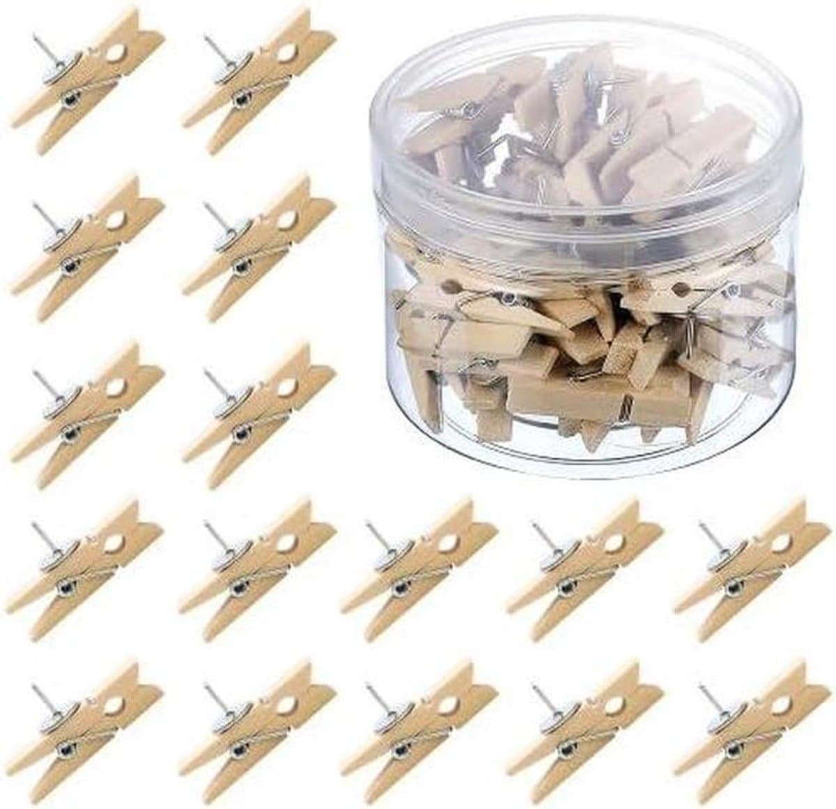 Houten Clips met Spelden - Klembord Spelden - Foto's Ophangen - Natuurlijk Hout - 50 stuks - Houtkleur — afbeelding 1