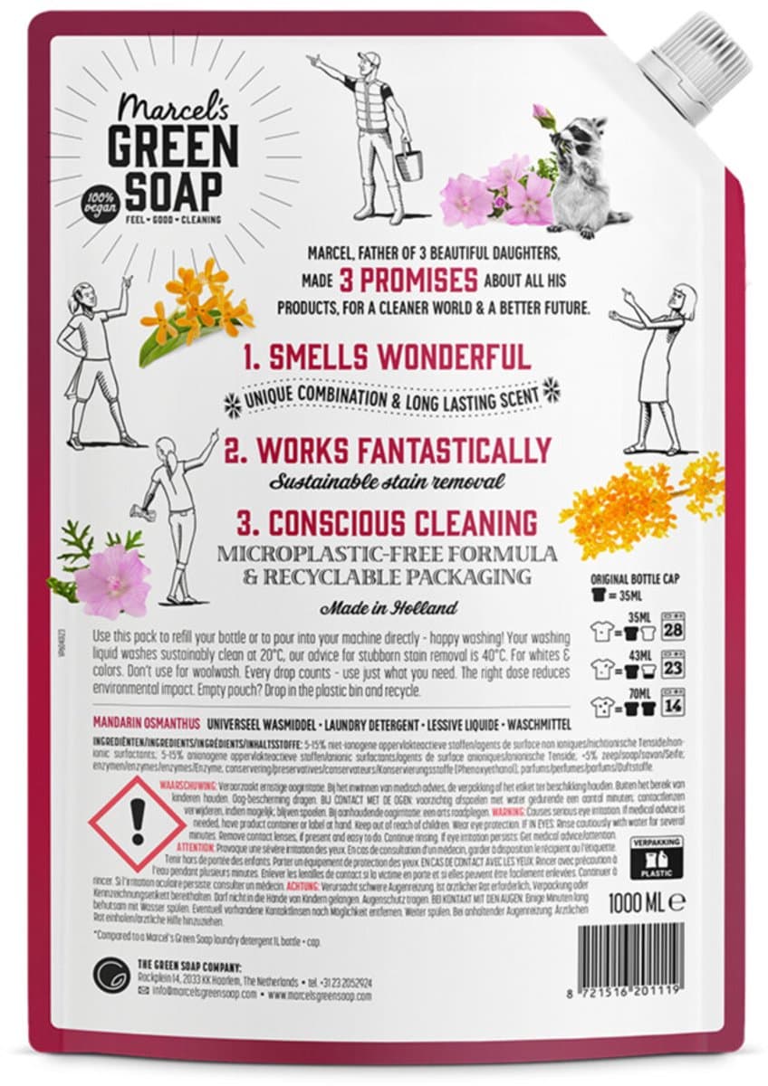 Marcel's Green Soap Wasmiddel Mandarin & Osmanthus Navulling 1000 ml — afbeelding 1