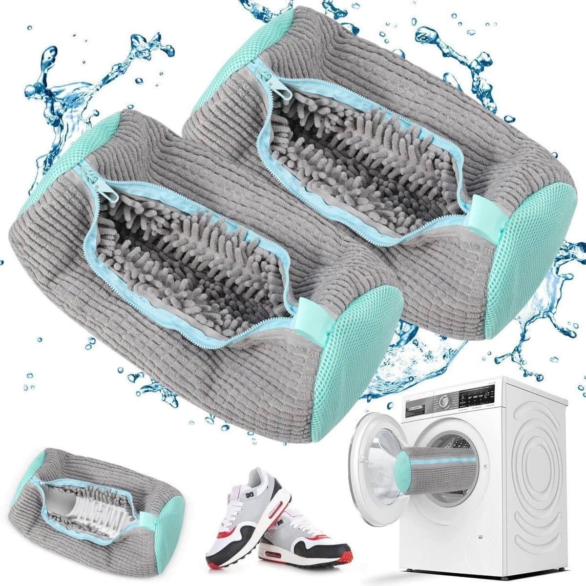 Schoenwaszak met rits voor 360 graden reiniging, geschikt voor alle soorten schoenen, microfiber materiaal en wasmachinebestendig — afbeelding 1