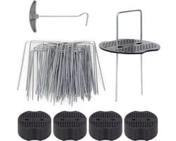 Roestbestendige grondankers voor tuin en camping, set van 50 stuks + haringtrekker, gegalvaniseerd staal met bufferschijf voor onkruiddoek