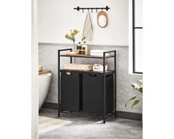Bobbel Home - Wasmand - 2 vakken - 2 planken - Metalen frame - Bruin & Zwart