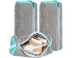 Famanu – Schoenwaszakken - wasmachinebestendig - herbruikbaar - 360° reinigingspluisjes met verborgen ritssluiting - voor sneakers - tennisschoenen en schoenen (grijs)
