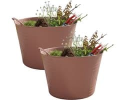 Excellent housewares Flexibele kuip / emmer - 2x - oudroze - 15 liter - kunststof - 35 x 28 cm