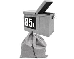 85L Wasmand met Gewatteerd Deksel - 62x31x45 Bank met Stevig Houten Frame - Wasverzamelaar Groot