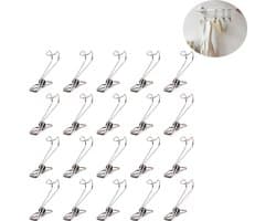 Roestvrij Stalen Washaken - kledinghaak RVS haak - reisdraagkleding - Washaken Clip - Drooghaak voor kleding - Antislip Kledinghangers - Washaken met klemmen - kleerhangers voor sokken - Veelzijdig - 20 stuks - zilver