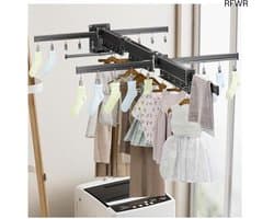 RFWR® Ruimtebesparend wanddroogrek - 124 cm, uittrekbaar met 20 clips - Ideaal voor balkon, badkamer en terras