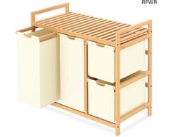RFWR® Wasmand met 3 Vakken en Plank, 150L, Milieuvriendelijk Bamboe, Beige