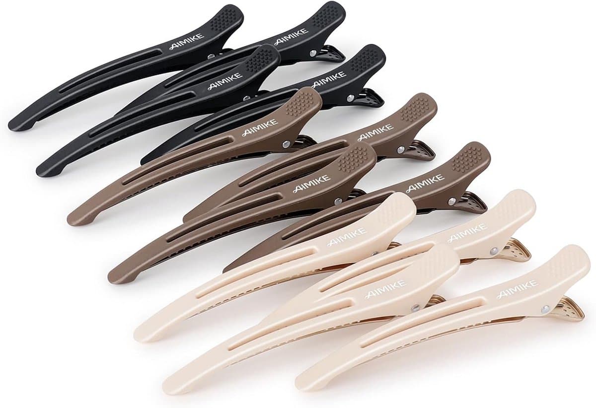 AIMIKE Professionele haarclips voor styling sectioning, 12 stuks antislip No-Trace Duck Billed haarclips met siliconen band, salon en thuis haarknipclips voor kapper, vrouwen, mannen - 4,3 inch lang — afbeelding 1