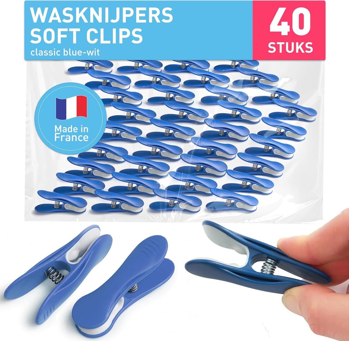 Wasknijpers Soft Clips - 40 stuks in klassiek blauw-wit — afbeelding 1