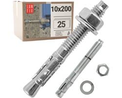 LUN FIX - Bolzenanker 10x200 mm - 25 stk - verzinkt staal - beton, pergola, hek, poortbevestiging