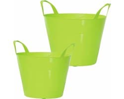 Set van 2x stuks kunststof flexibele emmers/wasmanden/kuipen groen in verschillende formaten 15 en 30 liter — afbeelding 1