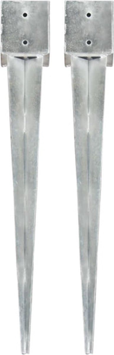 vidaXL - Grondpinnen - 2 - st - 12x12x89 - cm - gegalvaniseerd - staal - zilverkleurig — afbeelding 1