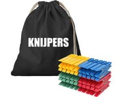 Canvas knijperzak - met 100 plastic wasknijpers - 25 x 30 cm - zwart - met koord — afbeelding 1