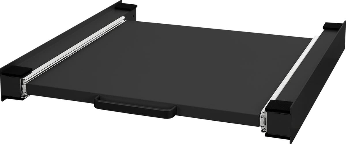 Tussenstuk voor wasmachine en droger – Universeel tussenbouwframe met uittrekbare plank 60x60 cm in zwart ML design — afbeelding 1