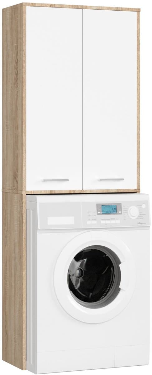 Badkamerkast voor Wasmachine FIN / Hoge Wasmachinekast met 2 Deuren / AKORD Furniture Factory / Sonoma Eik - Wit / 64 x 180 x 30 cm — afbeelding 1