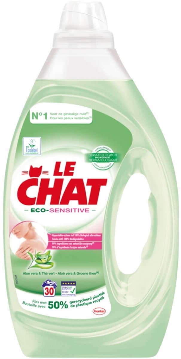 Le Chat Eco-Sensitive - Vloeibaar Wasmiddel - Witte en Gekleurde Was - Aloë Vera & Groene Thee - 30 Wasbeurten - 1 stuk — afbeelding 1