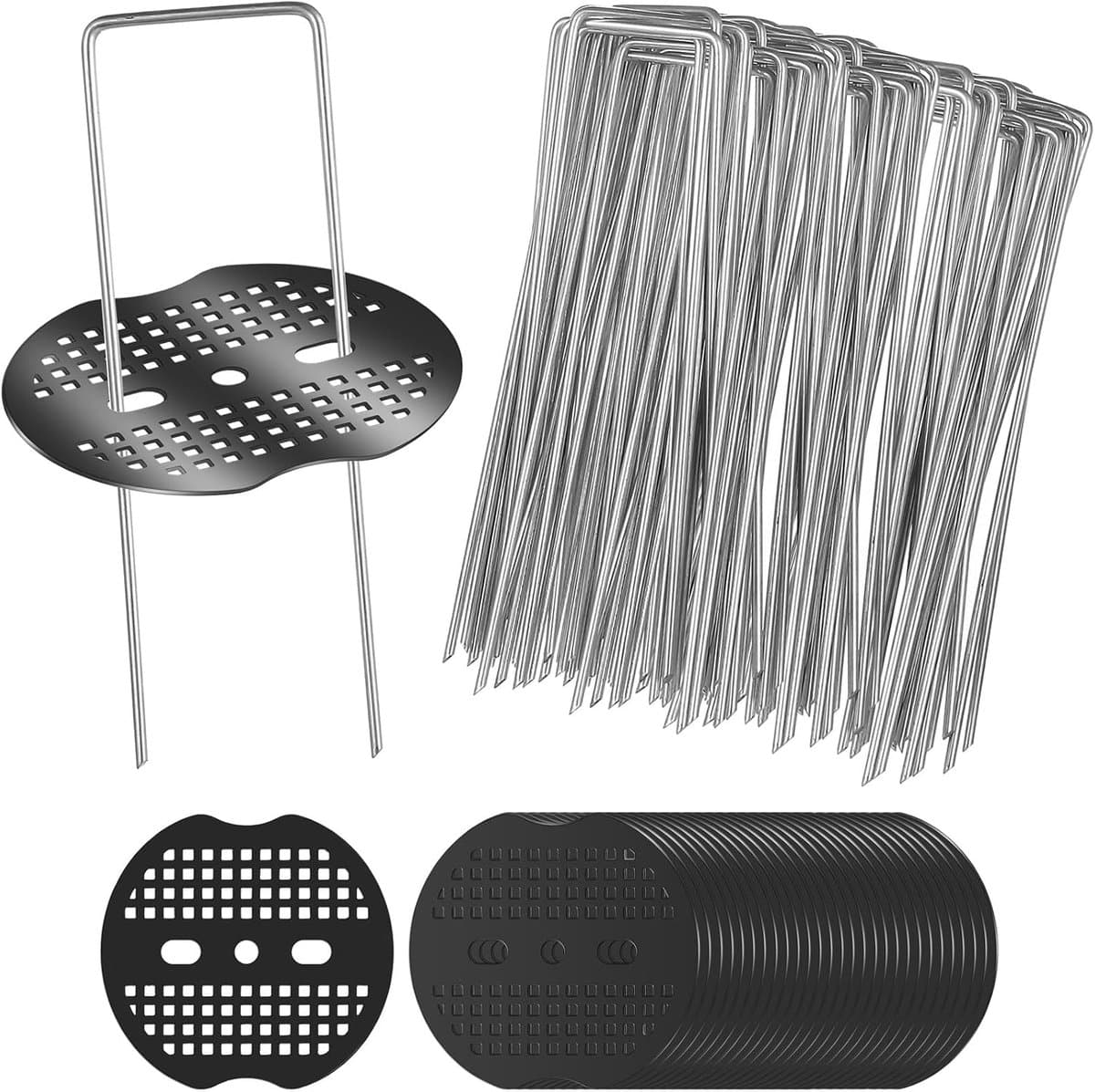SnelShoppen - 50 Stuks U Vormige Grondpinnen voor Onkruiddoek, 150x40mm Gegalvaniseerde Grondankers RVS voor Tuin, Kamperen, Kunstgras, met 50 Moeren — afbeelding 1