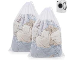 SnelShoppen - Waszakken 2-Piece, 70x90 cm Grote Wasnetten voor Wasmachine met Trekkoord, Fijnmazige Waszak voor Beddengoed, Knuffels en Opslag, Wit