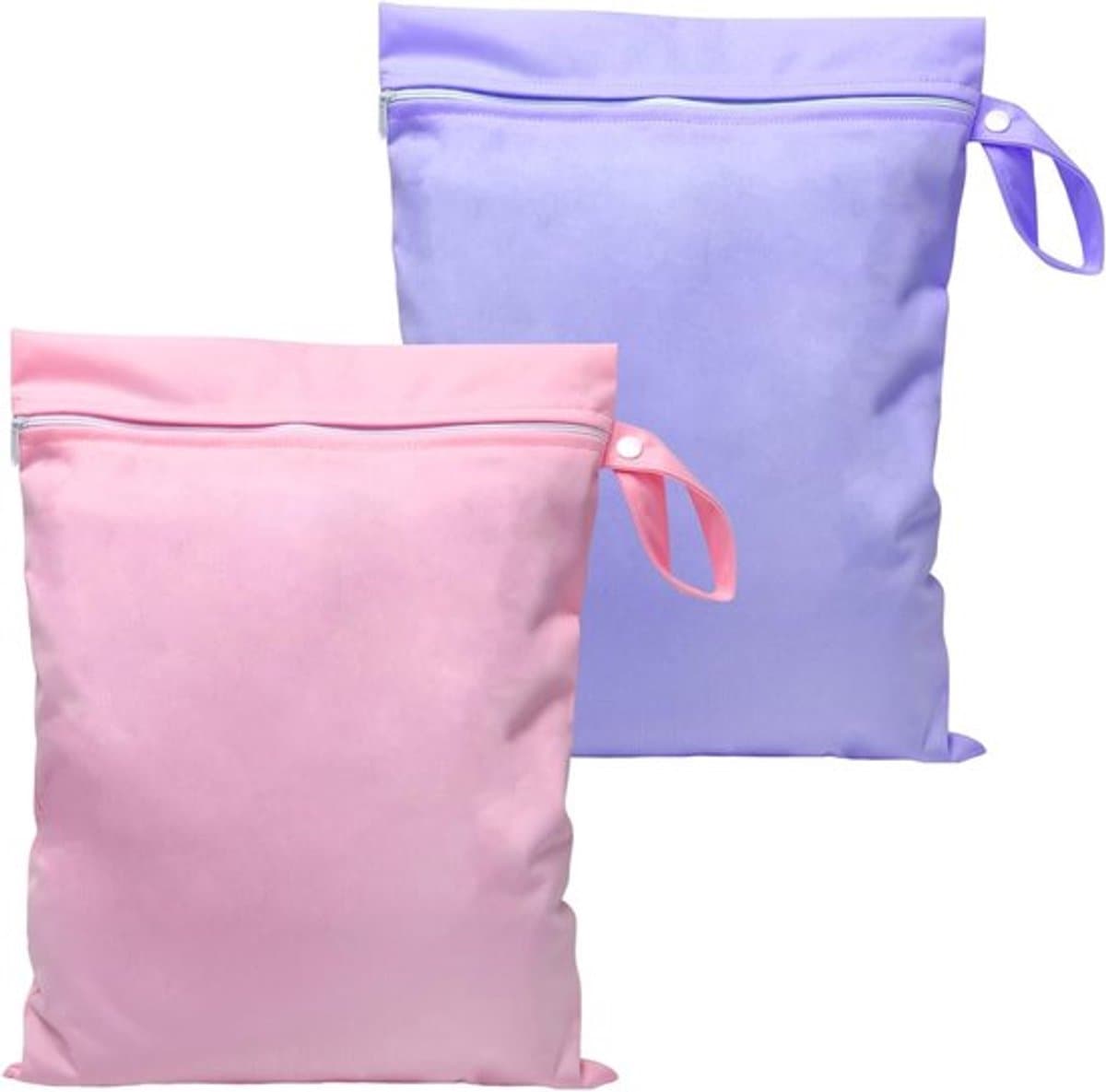 Herbruikbare Waterdichte Tas voor Zwemmen, Klein 40 x 30 cm, Met Rits, Ideaal als Luiertas, Reiswaszak en Sporttas, Roze Paars, Set van 2 — afbeelding 1