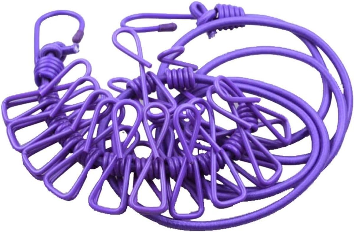 Waslijn met Klemmen - Reis Waslijn Outdoor Waslijn - Kleding Drogen - Flexibel Uittrekbaar - 360 cm - Paars — afbeelding 1