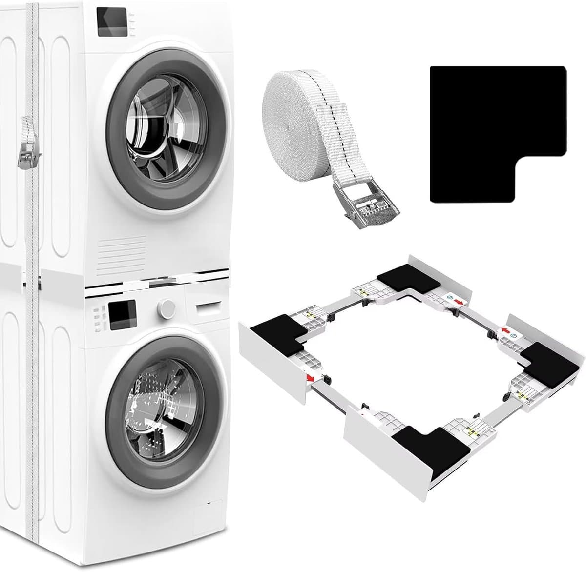 SnelShoppen - Universele Stacking Kit voor Wasmachine en Droger, Verstelbare Montageframe Set voor 46-66 cm, Duurzaam Kunststof en RVS, Inclusief Ratc — afbeelding 1