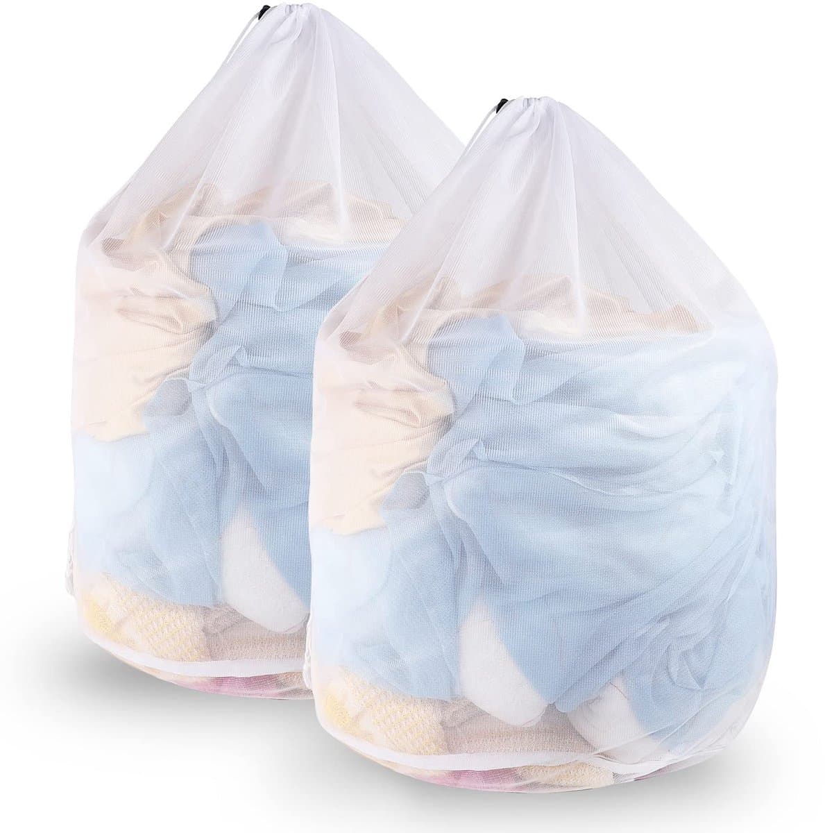 Wasnetten voor Wasmachine, 60 x 80 cm Wasnet met Trekkoord Dunne Herbruikbaar Mesh Waszakken Waszak Wasmachine voor Blouse Ondergoed Jas Broek (L+L) — afbeelding 1