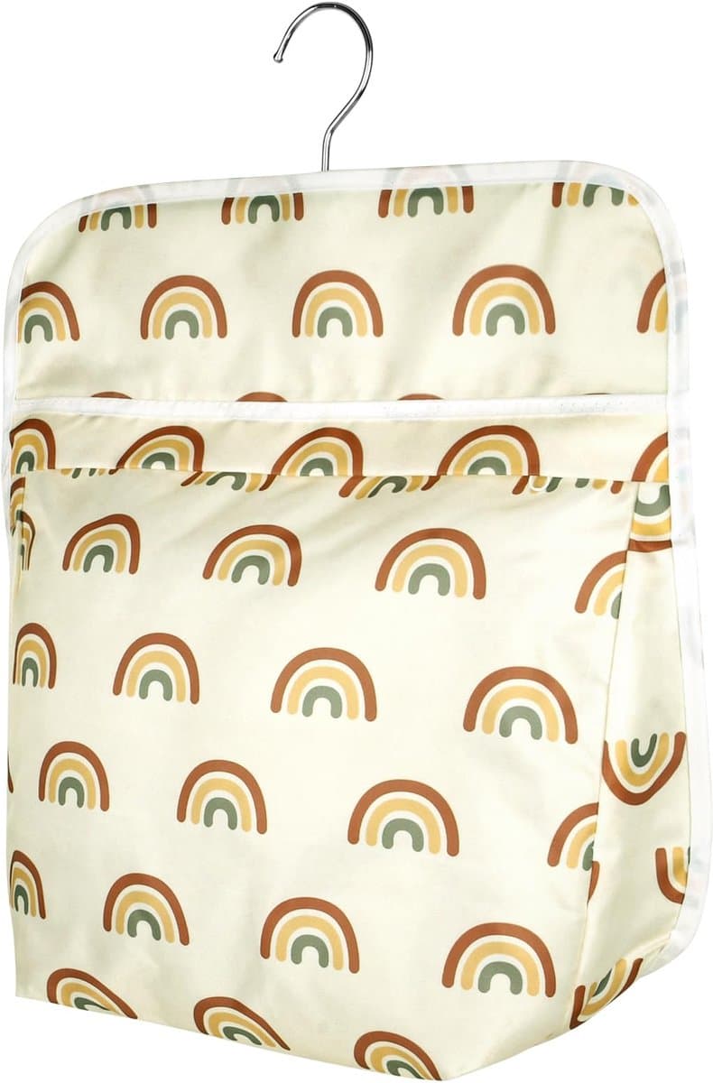 Wasknijperzak, voor maximaal 100 wasknijpers, wasknijperhouder met ophanghaak voor thuisgebruik, om op te hangen, herbruikbaar, wasknijperzak met beugel, regenboog, 30 cm x 26 cm, aktetas — afbeelding 1