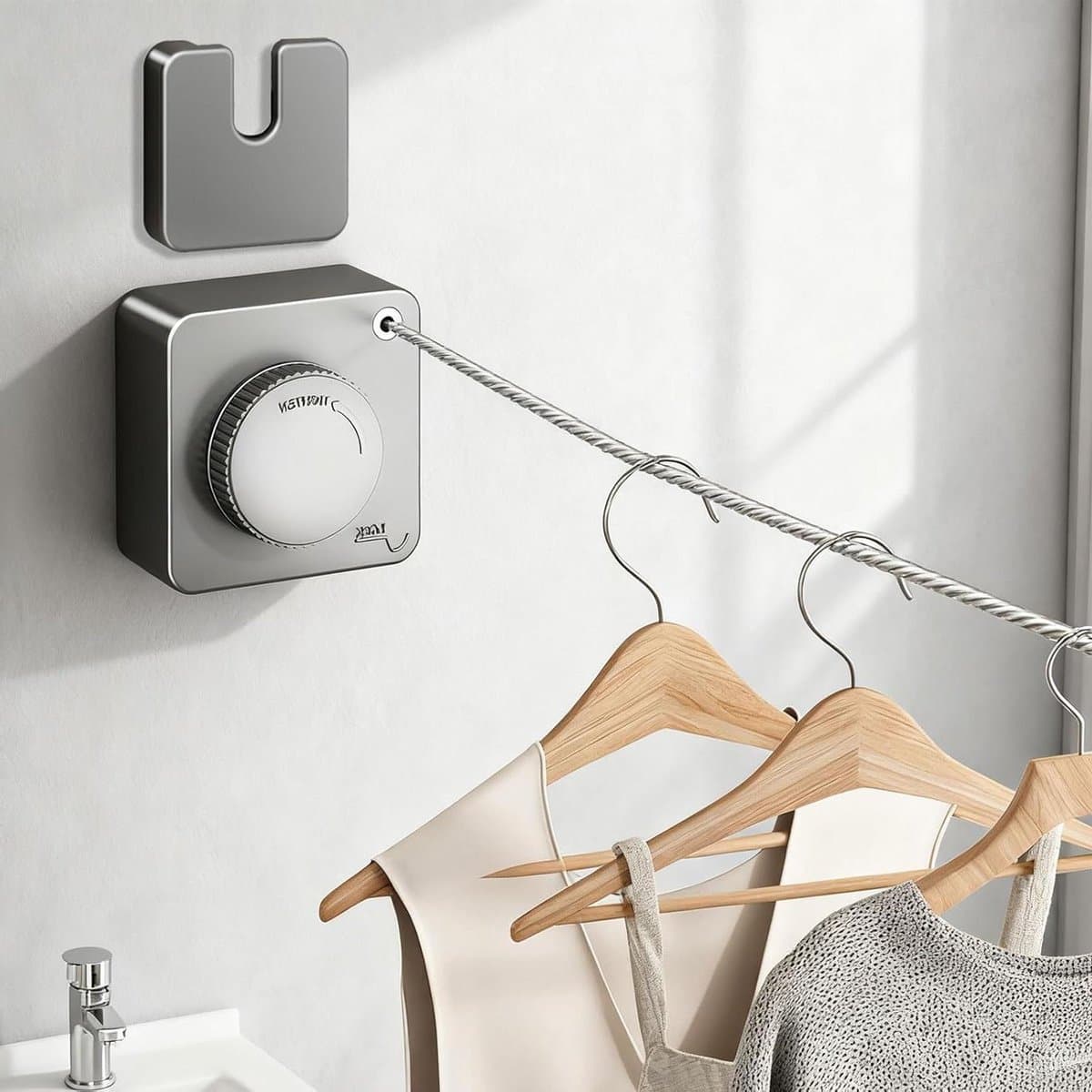 Uittrekbare Waslijn - Drooglijn Muur - Kleding Drogen - Roestvrij Staal - 48 m - Zilver — afbeelding 1