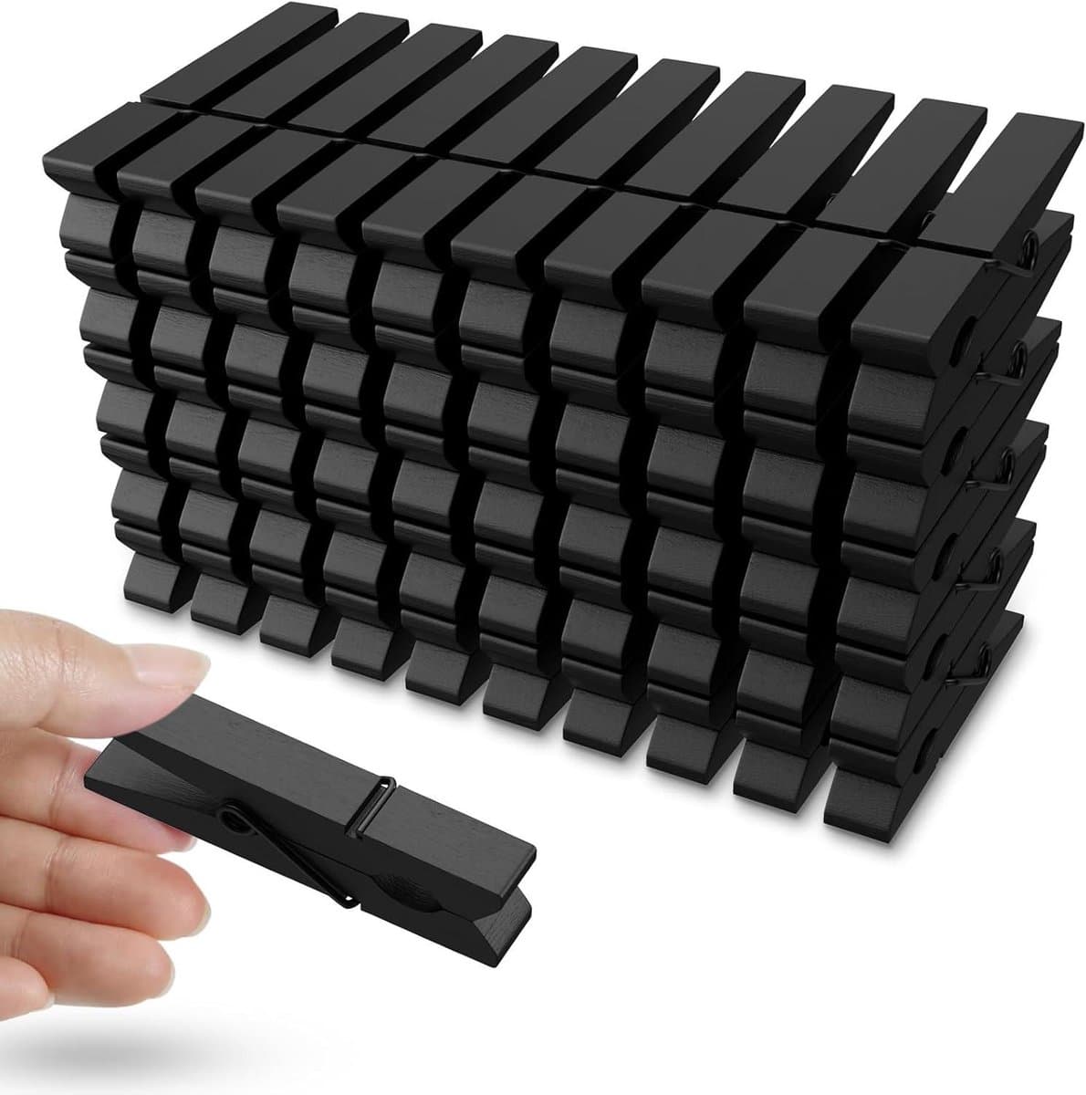 Houten Knijpers - Kleurrijke Clips - Foto's Ophangen - Stevige Constructie - 50 Stuks - Zwart — afbeelding 1