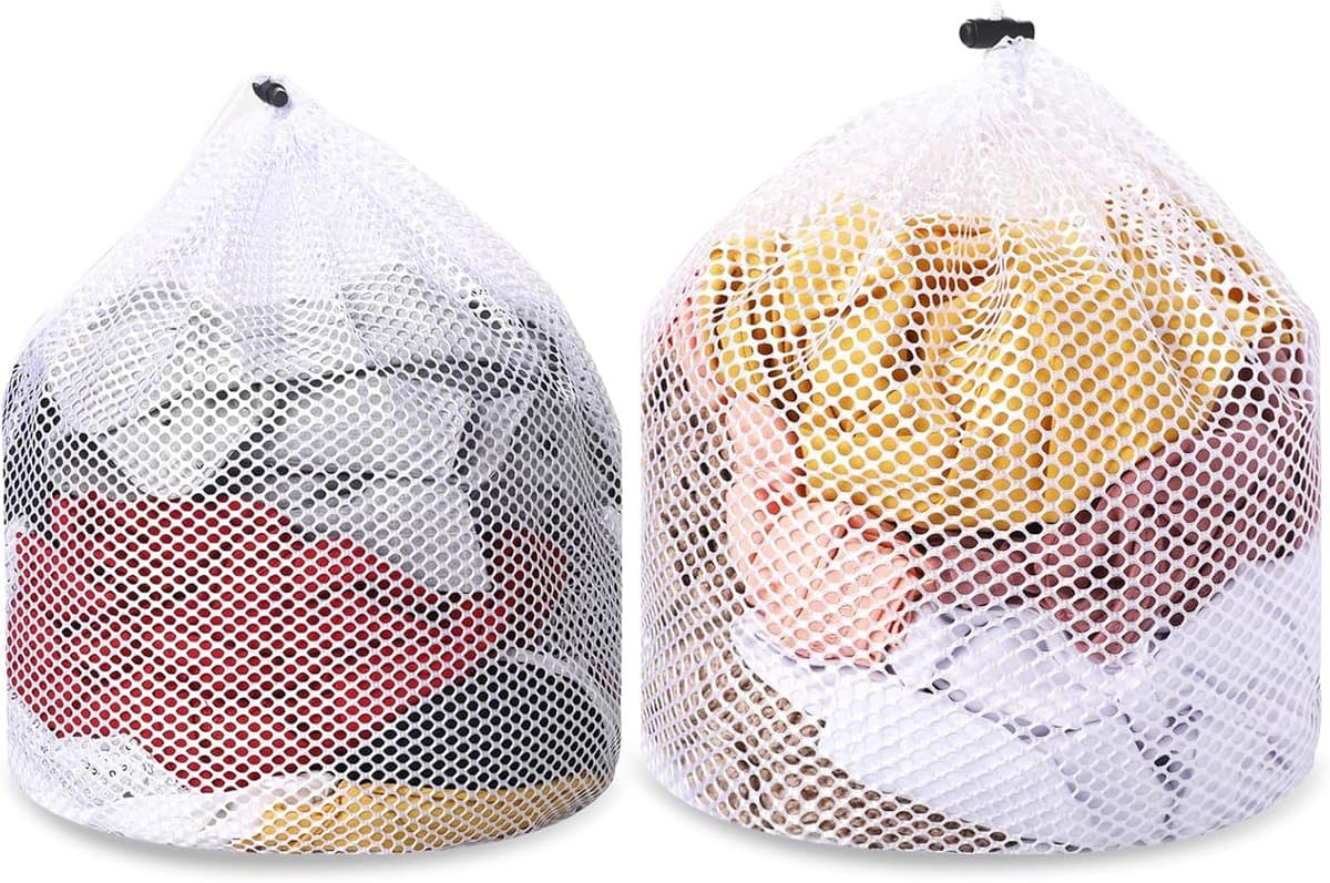 Thijox - 2 Stuks Grote Waszakken met Koordstoppers - Wasnet voor Wasmachine - Herbruikbare Waszak in Wit Gaas - Ideaal voor Sokken, Ondergoed, BH - 30 — afbeelding 1