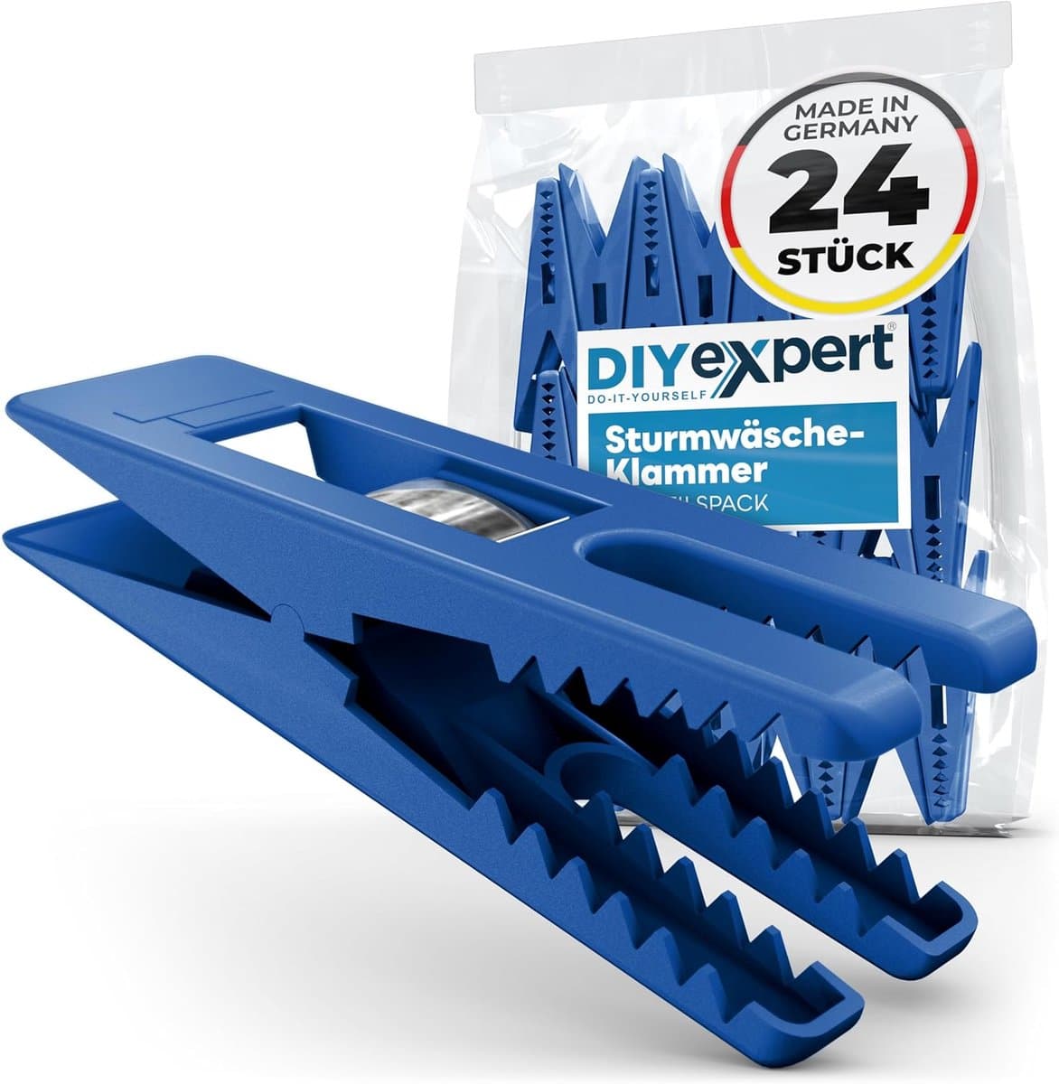 SnelShoppen - 24 Stuks Kledingknijpers Storm 70 x 20 mm, Multifunctionele Klemmen, Sterke Grip, Blauw, Made in Duitsland, Voor Was, Naaien, Tenten, Tu — afbeelding 1