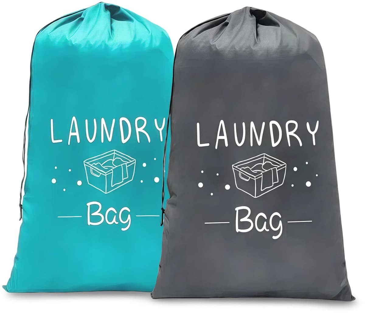 2 grote waszakken, 120 l, opvouwbaar, voor vuile kleding, met trekkoord, voor reis/badkamer/slaapkamer/slaapzaal (61 × 91 cm) — afbeelding 1