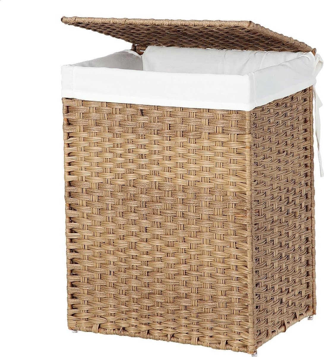 Handgeweven wasmand met deksel - Riet - Rechthoek - Gevlochten - 46x33x60cm — afbeelding 1