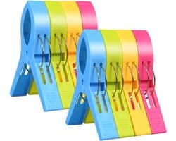 Strandhanddoekclips, 8 Stuks Grote Wasknijper Handdoekknijpers, Felgekleurde Plastic Quiltclips voor Ligbedden, Ligstoelen, Zwembadstoelen, Wasgoed