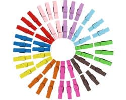 Houten Wasknijpers - Mini Fotoklemmen Papierknijpers - Huisdecoratie Knutselen - Natuurlijk Hout - 3.5 cm - 20 Kleuren